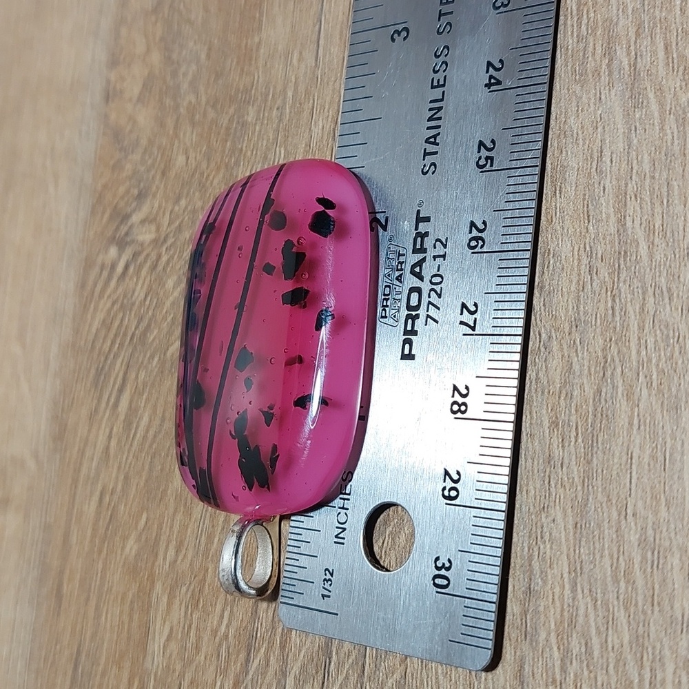 Pink And Black Art Glass Rectangle Pendant - Picture 5 of 6